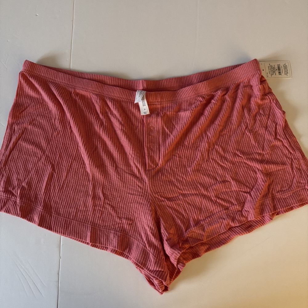 Auden Women Coral Ribbed Lounge Pajama Shorts Pink 3X New 1621-22